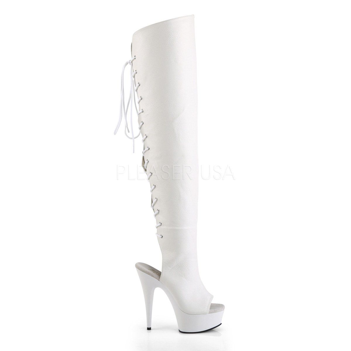 DELIGHT-3019 White Faux Leather/White Boot Pleaser