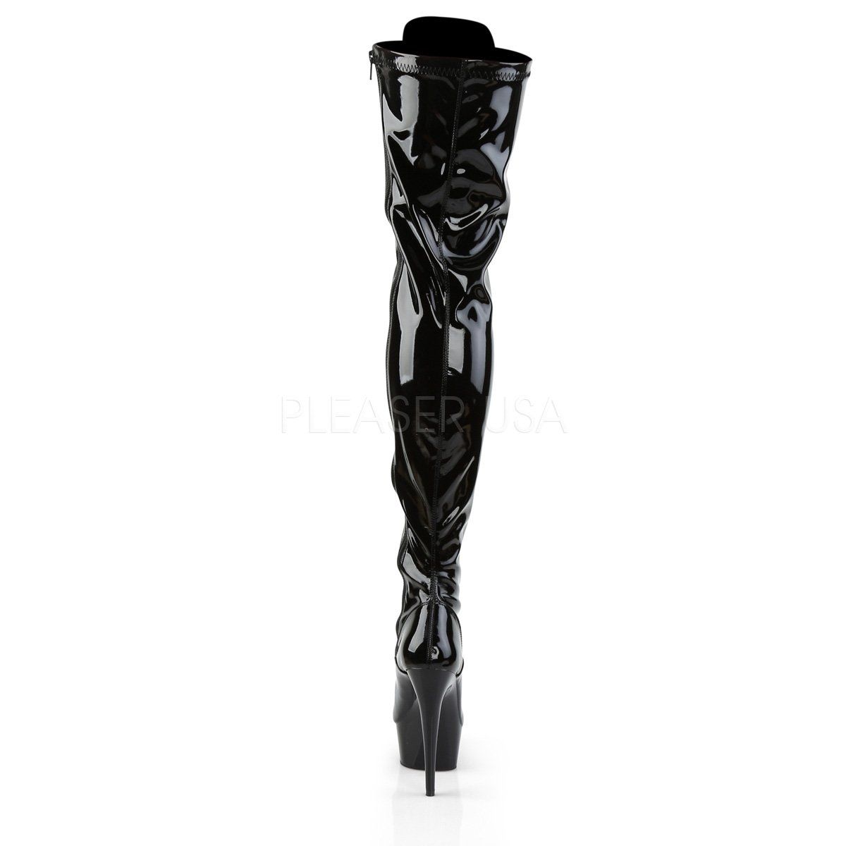 DELIGHT-3023 Black Stretch Patent Thigh Boot Pleaser