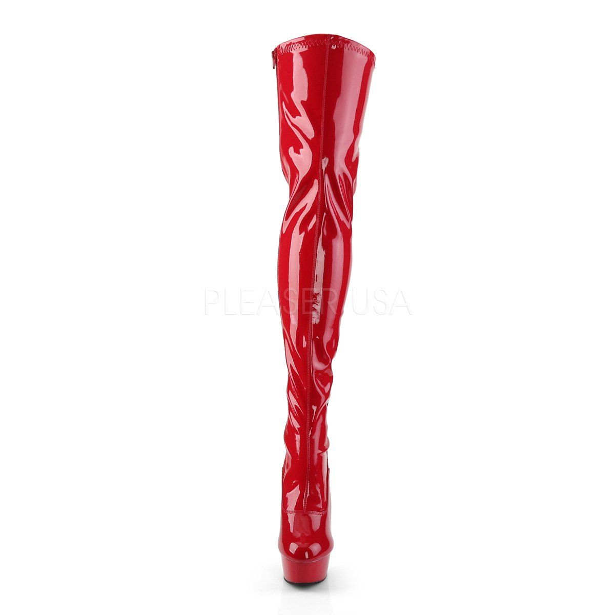 DELIGHT-3063 Red Stretch Patent/Red Thigh Boot Pleaser