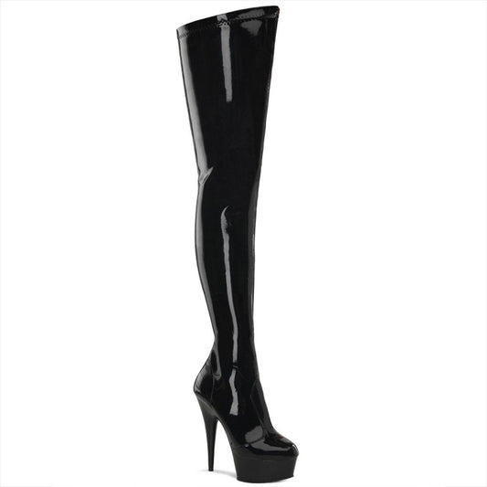 DELIGHT-4000 Black Stretch Patent Boot Pleaser