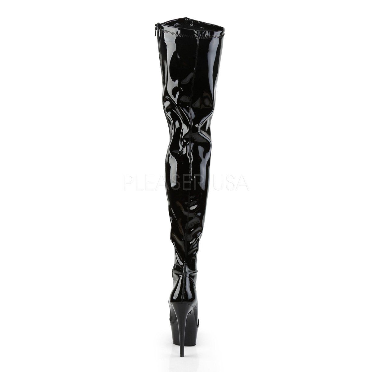 DELIGHT-4000 Black Stretch Patent Boot Pleaser