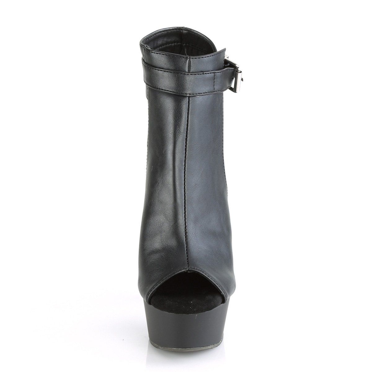 DELIGHT-600-10 Black Faux Leather Platform Sandal Pleaser