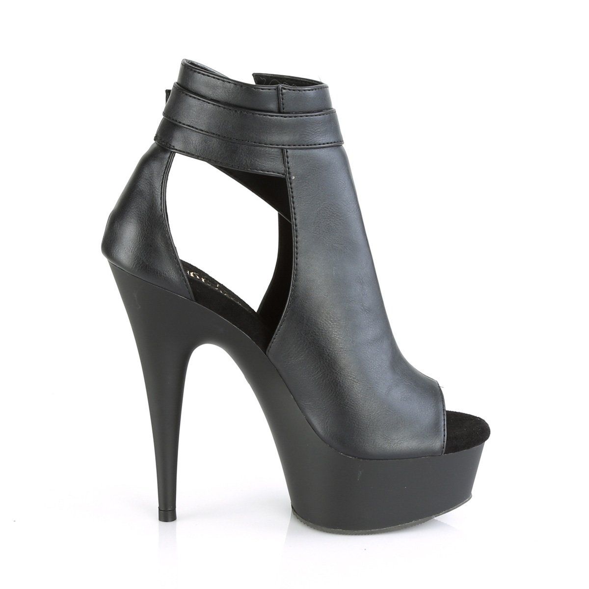 DELIGHT-600-10 Black Faux Leather Platform Sandal Pleaser