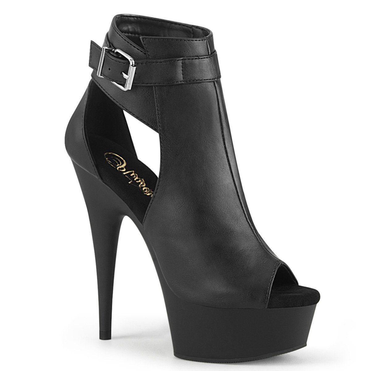 DELIGHT-600-10 Black Faux Leather Platform Sandal Pleaser