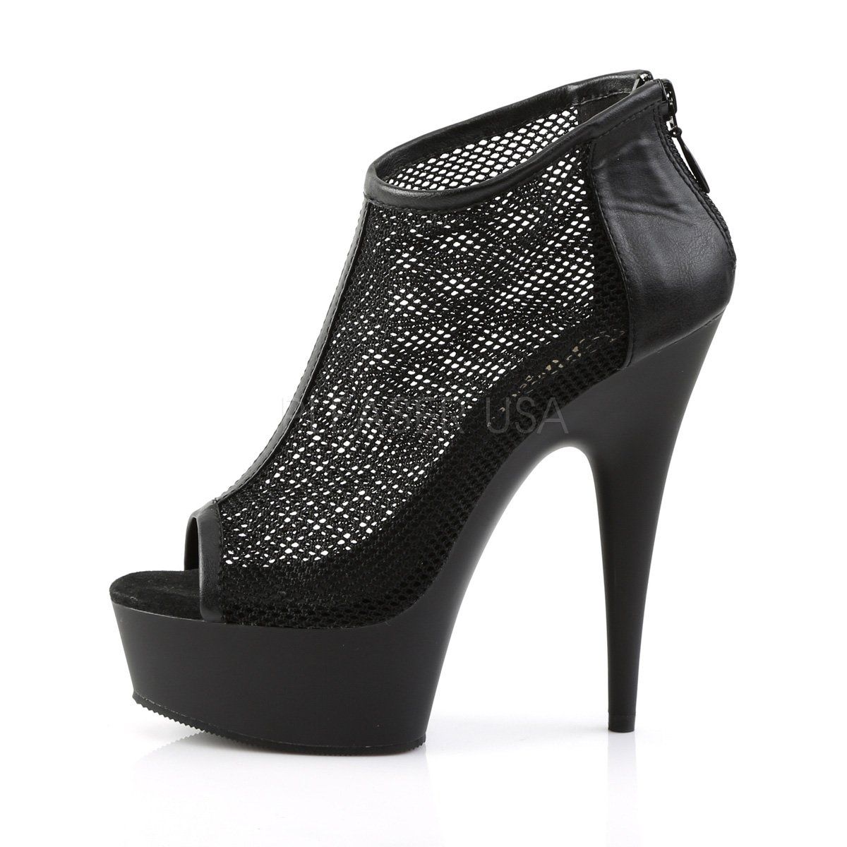 DELIGHT-600-12 Black Faux Leather-Fishnet Boot Pleaser