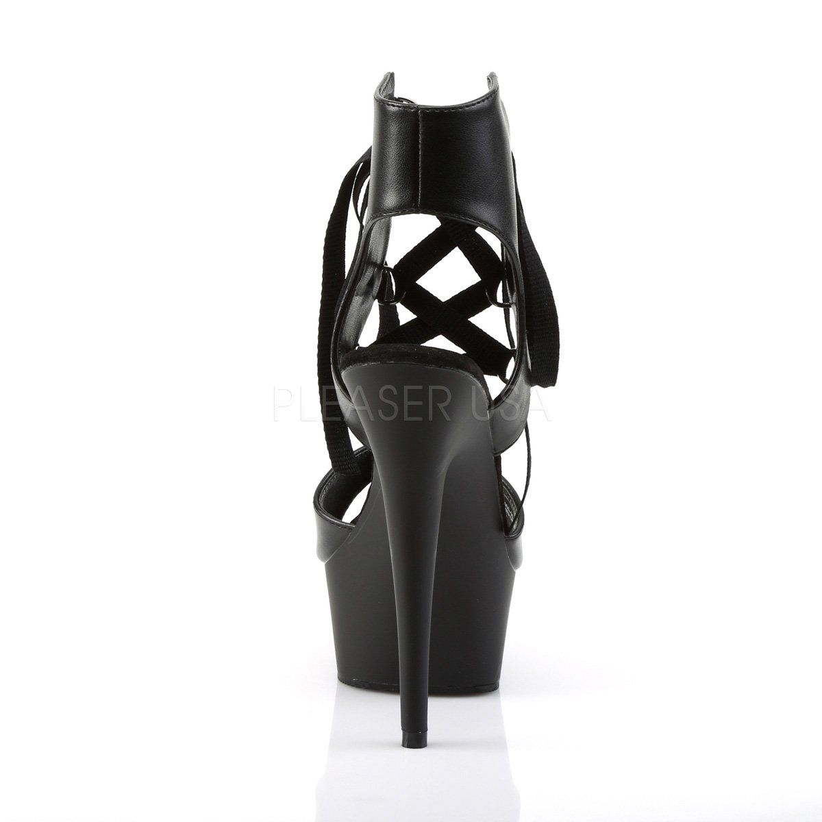 DELIGHT-600-14 Black Faux Leather/ Black Platform Sandal Pleaser