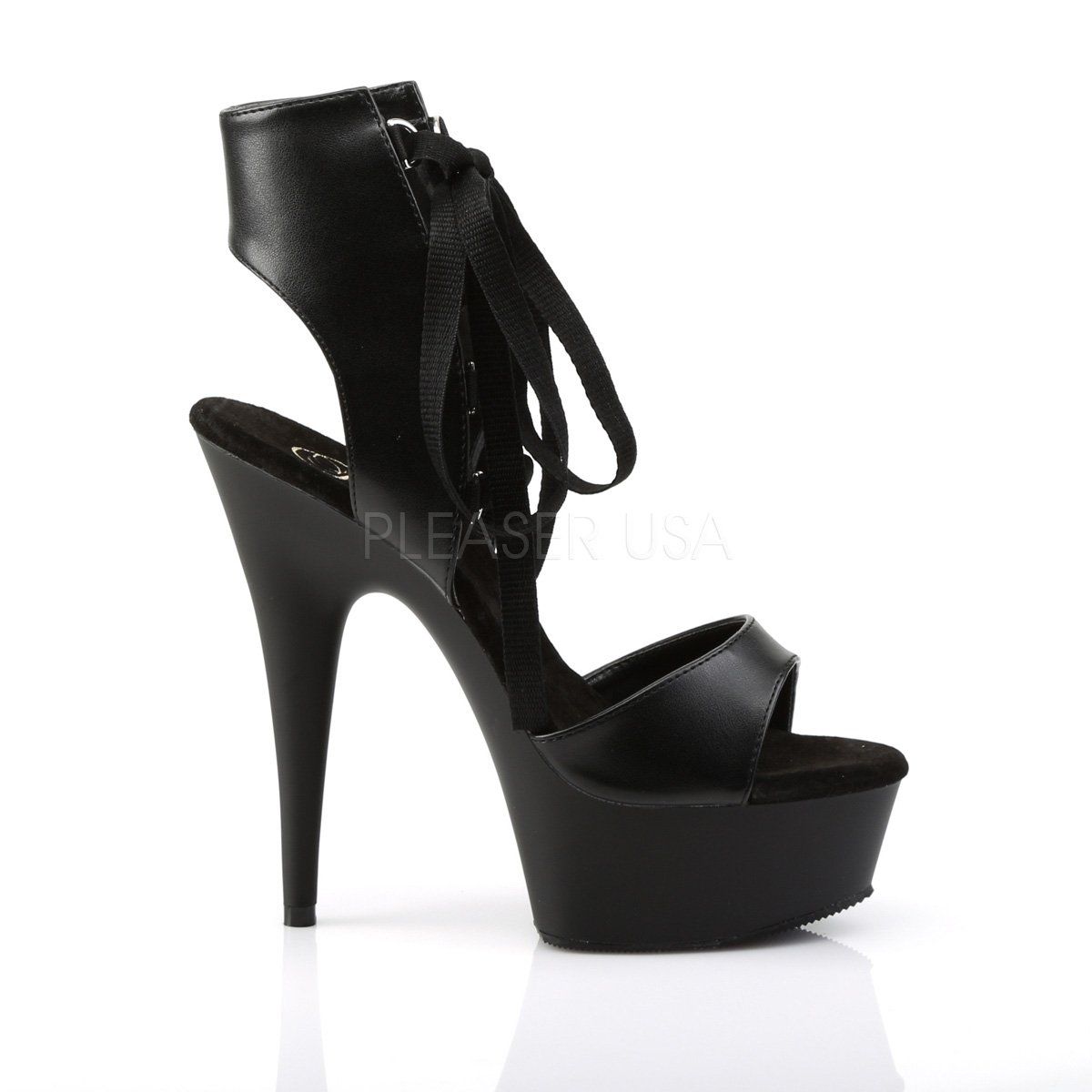 DELIGHT-600-14 Black Faux Leather/ Black Platform Sandal Pleaser
