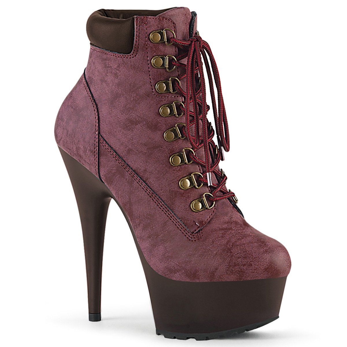DELIGHT-600TL-02 Burgundy Nubuck Faux Leather/Dark Brown Matte Boot Pleaser