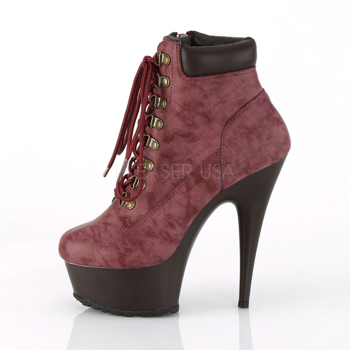 DELIGHT-600TL-02 Burgundy Nubuck Faux Leather/Dark Brown Matte Boot Pleaser