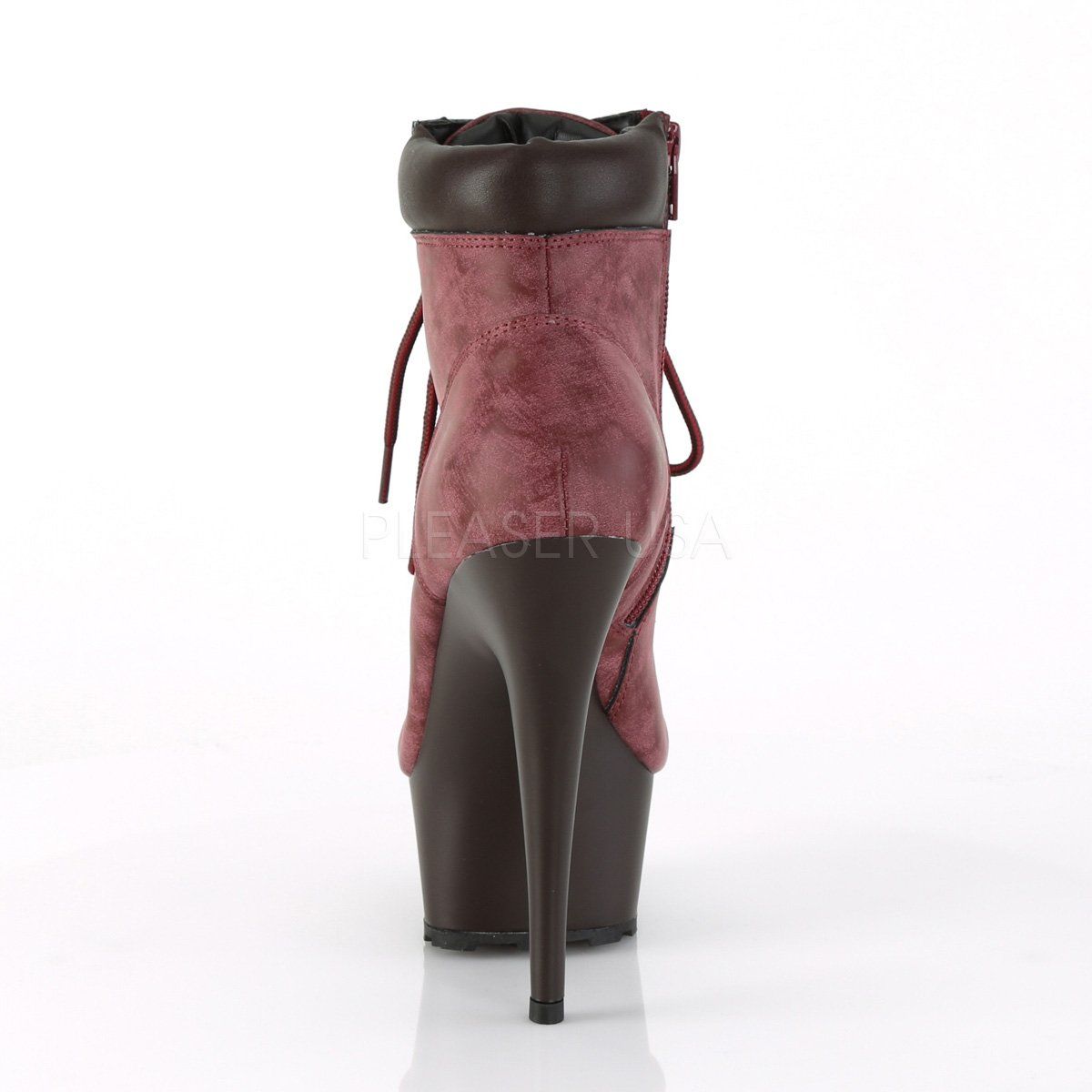 DELIGHT-600TL-02 Burgundy Nubuck Faux Leather/Dark Brown Matte Boot Pleaser