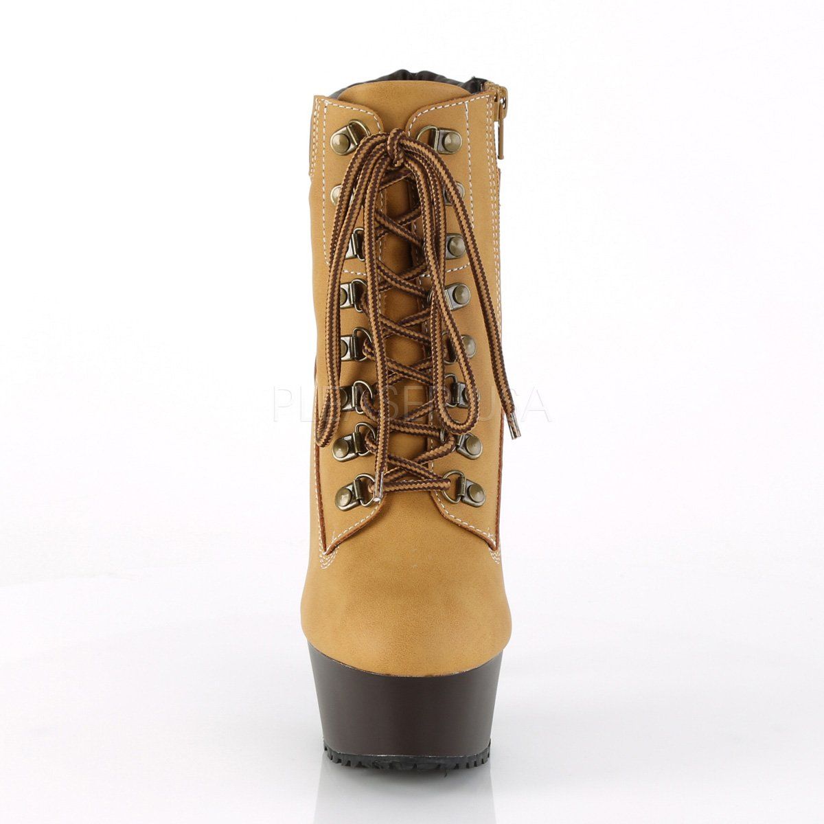 DELIGHT-600TL-02 Tan Nubuck Faux Leather/Dark Brown Matte Boot Pleaser