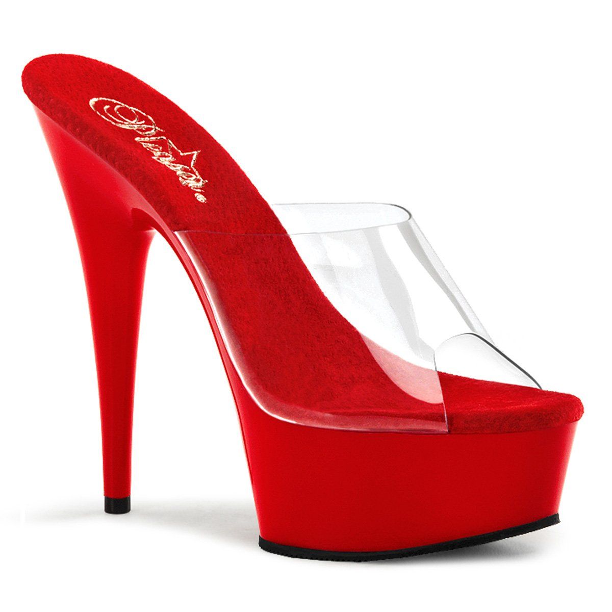 DELIGHT-601 Clear/Red Slide Pleaser