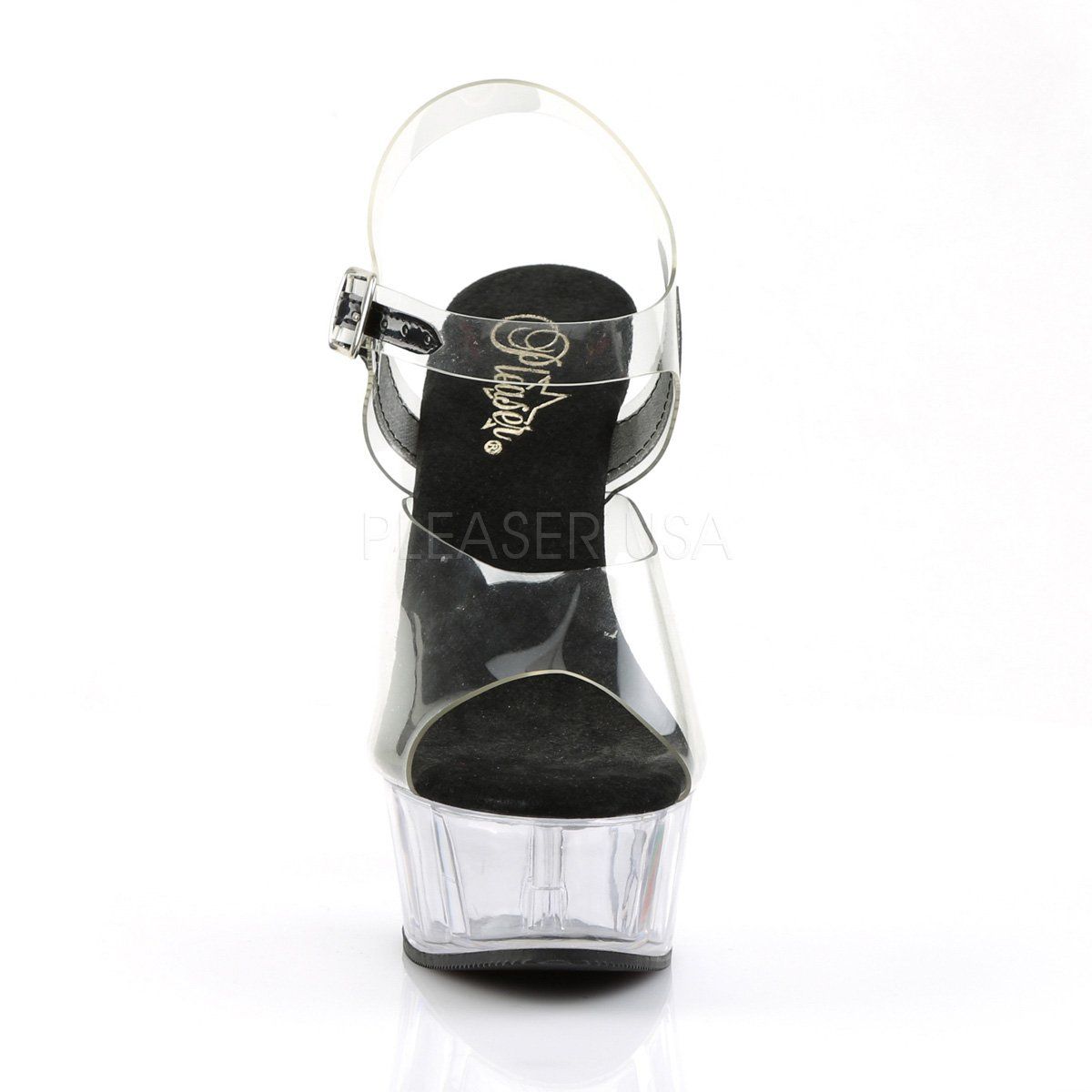 DELIGHT-608 Clear-Black/Clear Platform Sandal Pleaser