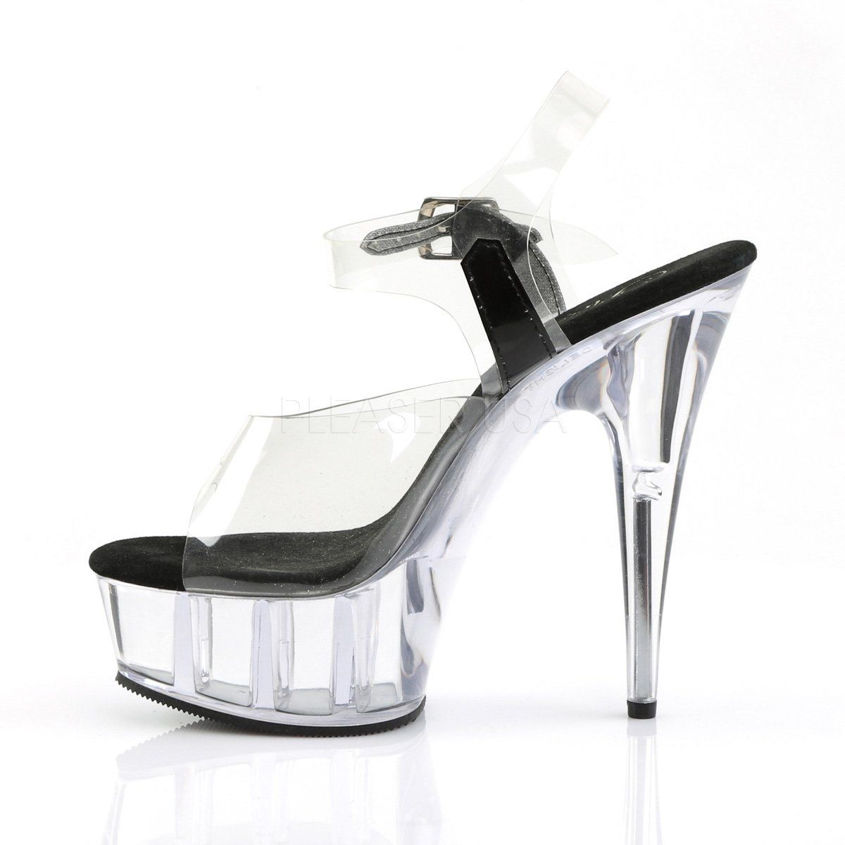 DELIGHT-608 Clear-Black/Clear Platform Sandal Pleaser