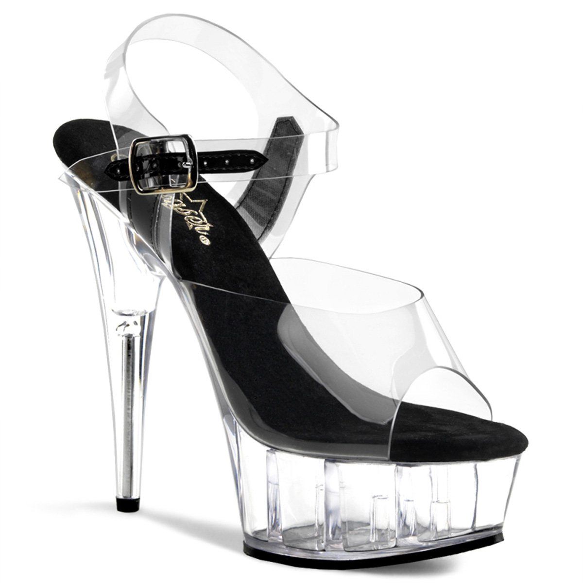 DELIGHT-608 Clear-Black/Clear Platform Sandal Pleaser