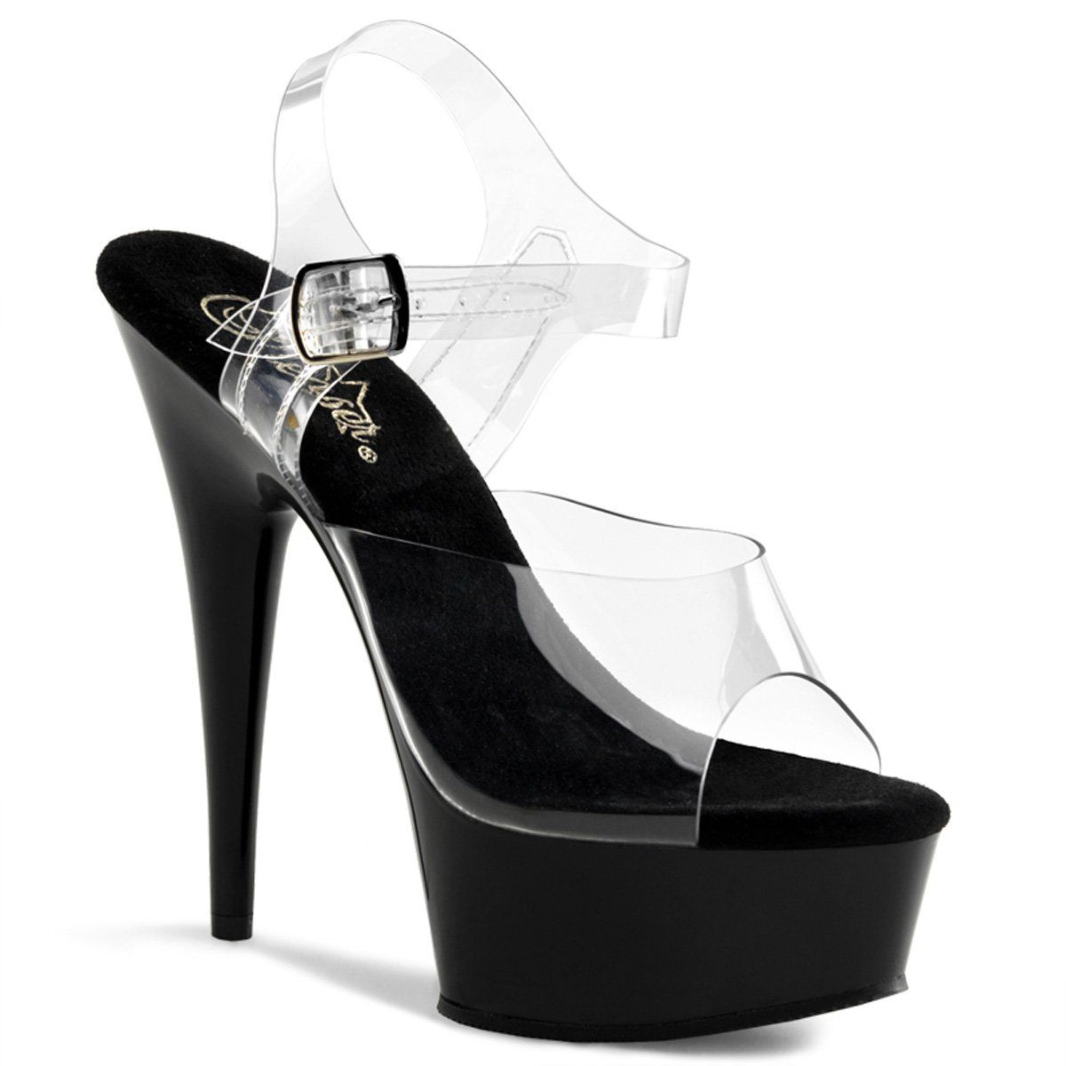 DELIGHT-608 Clear/Black Platform Sandal Pleaser