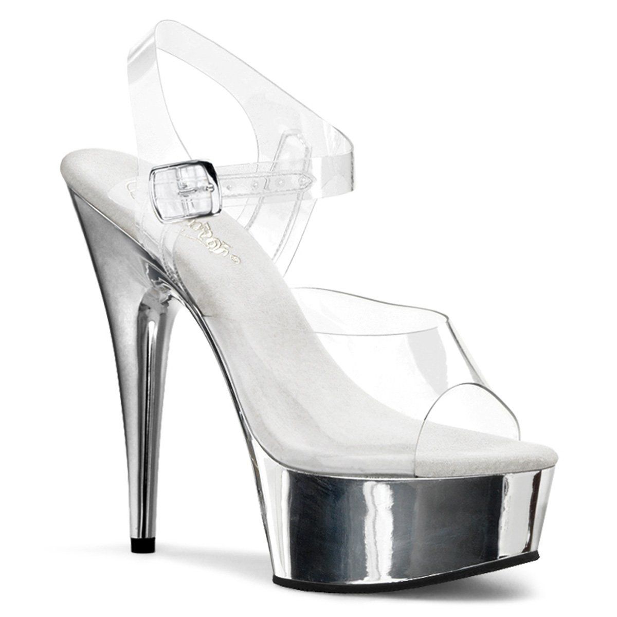 DELIGHT-608 Clear/Silver Chrome Platform Sandal Pleaser