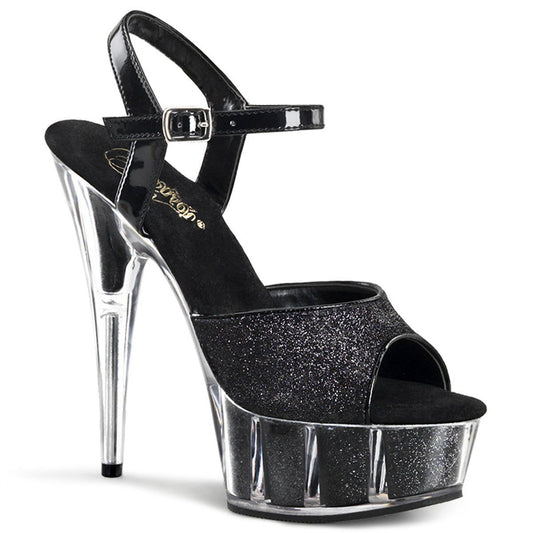 DELIGHT-609-5G Black Glitter/Black Glitter Platform Sandal Pleaser