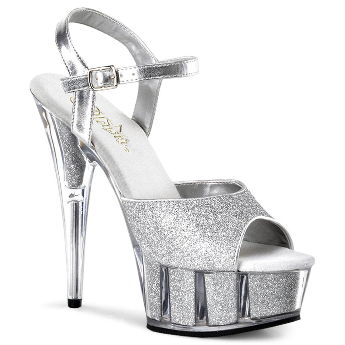 DELIGHT-609-5G Silver Glitter/Silver Glitter Platform Sandal Pleaser