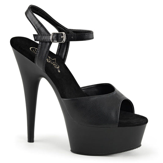 DELIGHT-609 Black Faux Leather Platform Sandal Pleaser