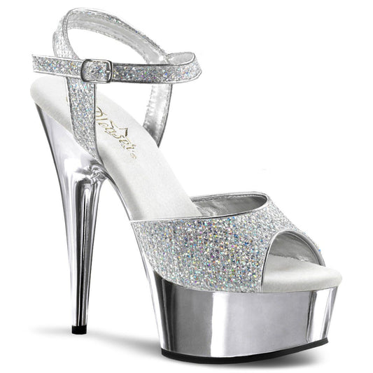 DELIGHT-609G Silver Multi Glitter/Silver Chrome Platform Sandal Pleaser