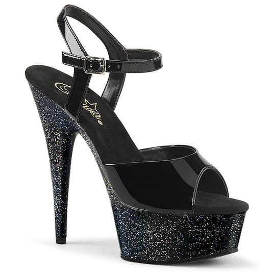 DELIGHT-609MG Black Patent Platform Sandal Pleaser