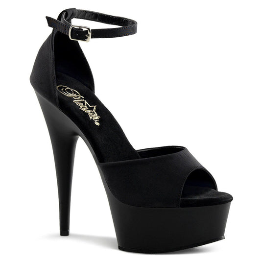 DELIGHT-618PS Black Peau de Soie Platform Sandal Pleaser