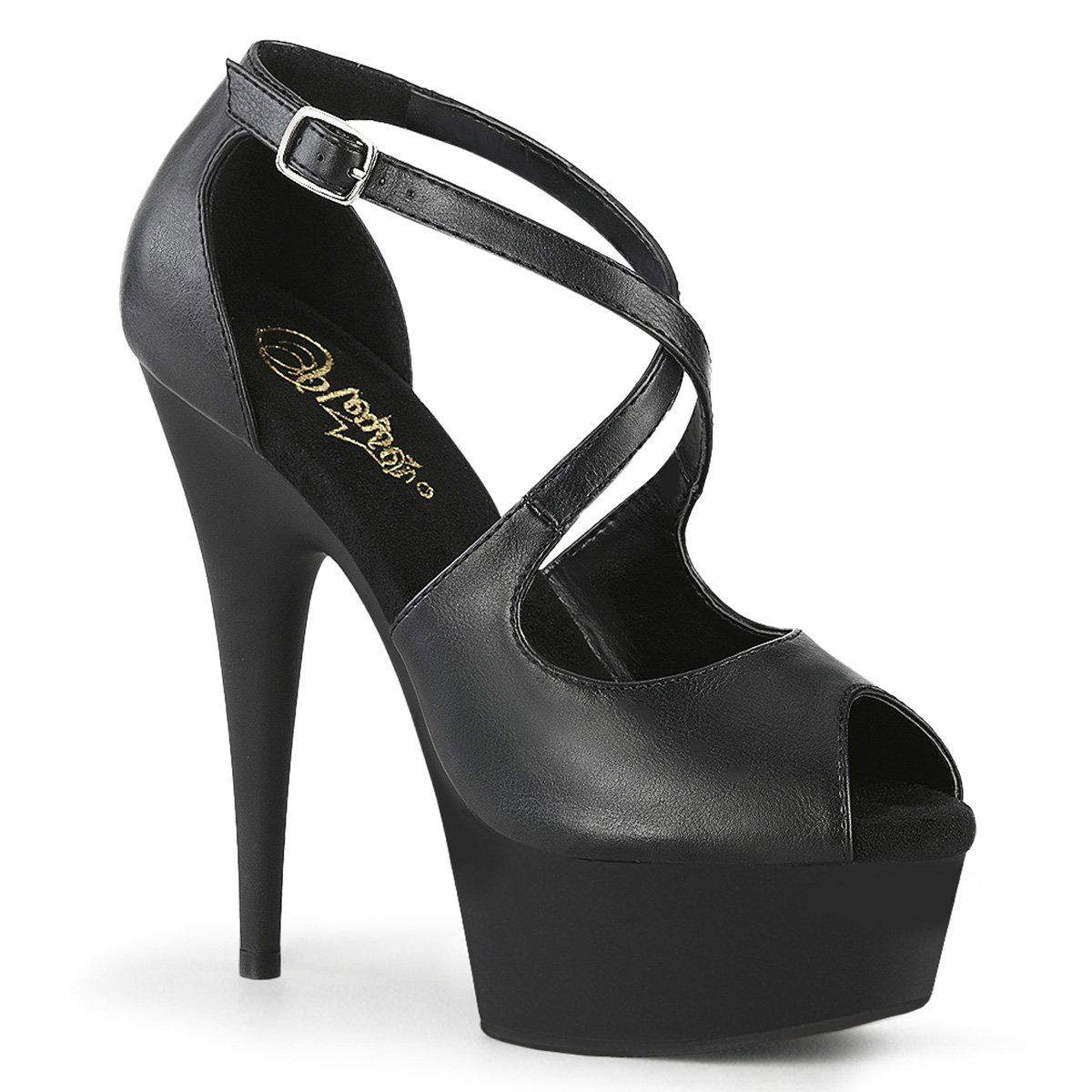 DELIGHT-621 Black Faux Leather Platform Sandal Pleaser