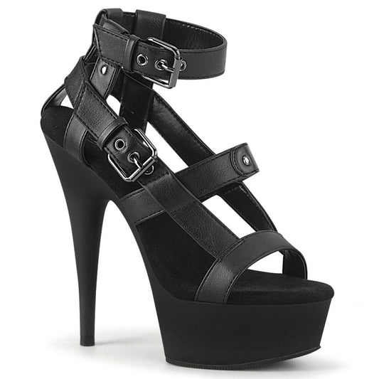DELIGHT-637 Black Faux Leather Platform Sandal Pleaser