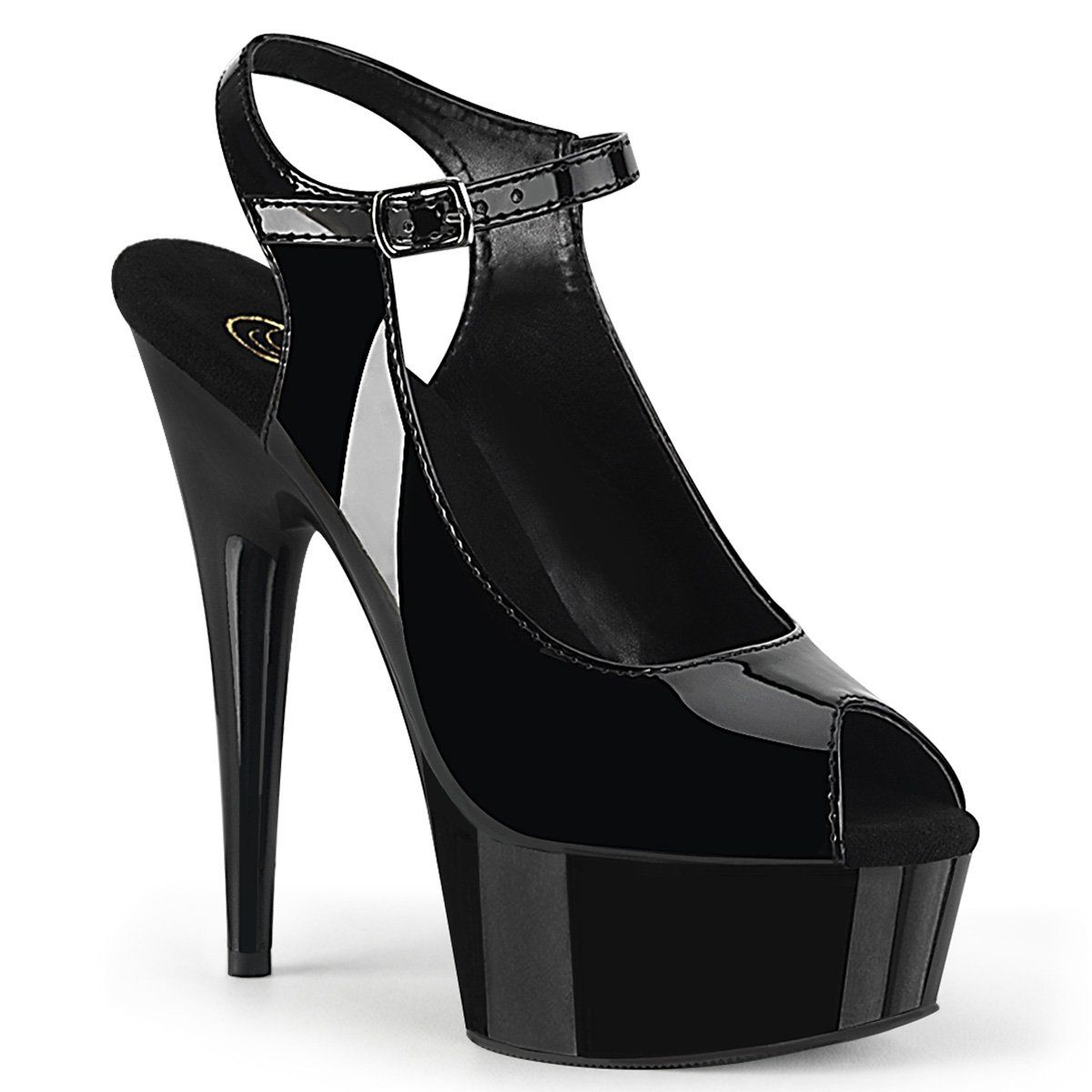 DELIGHT-655 Black Patent/Black Platform Sandal Pleaser