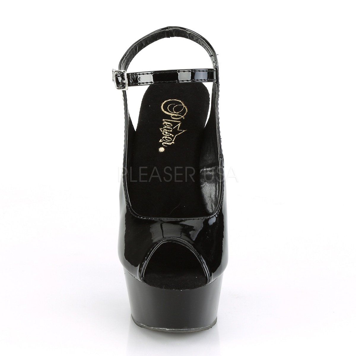DELIGHT-655 Black Patent/Black Platform Sandal Pleaser