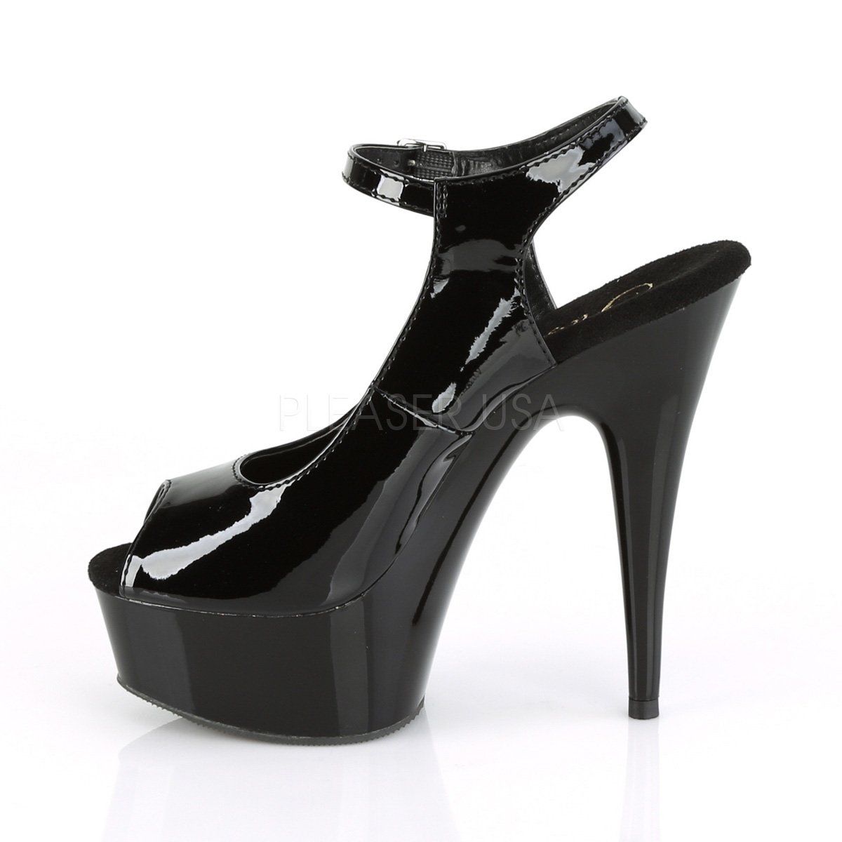 DELIGHT-655 Black Patent/Black Platform Sandal Pleaser