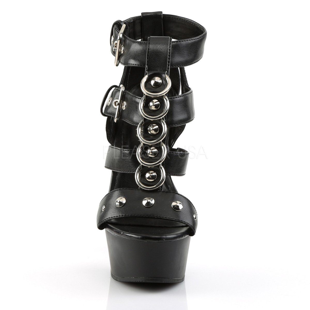 DELIGHT-658 Black Faux Leather/Black Platform Sandal Pleaser