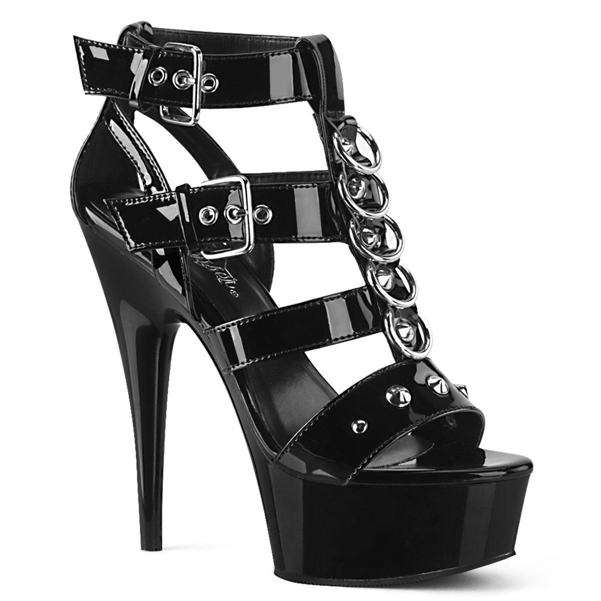 DELIGHT-658 Black Patent Platform Sandal Pleaser
