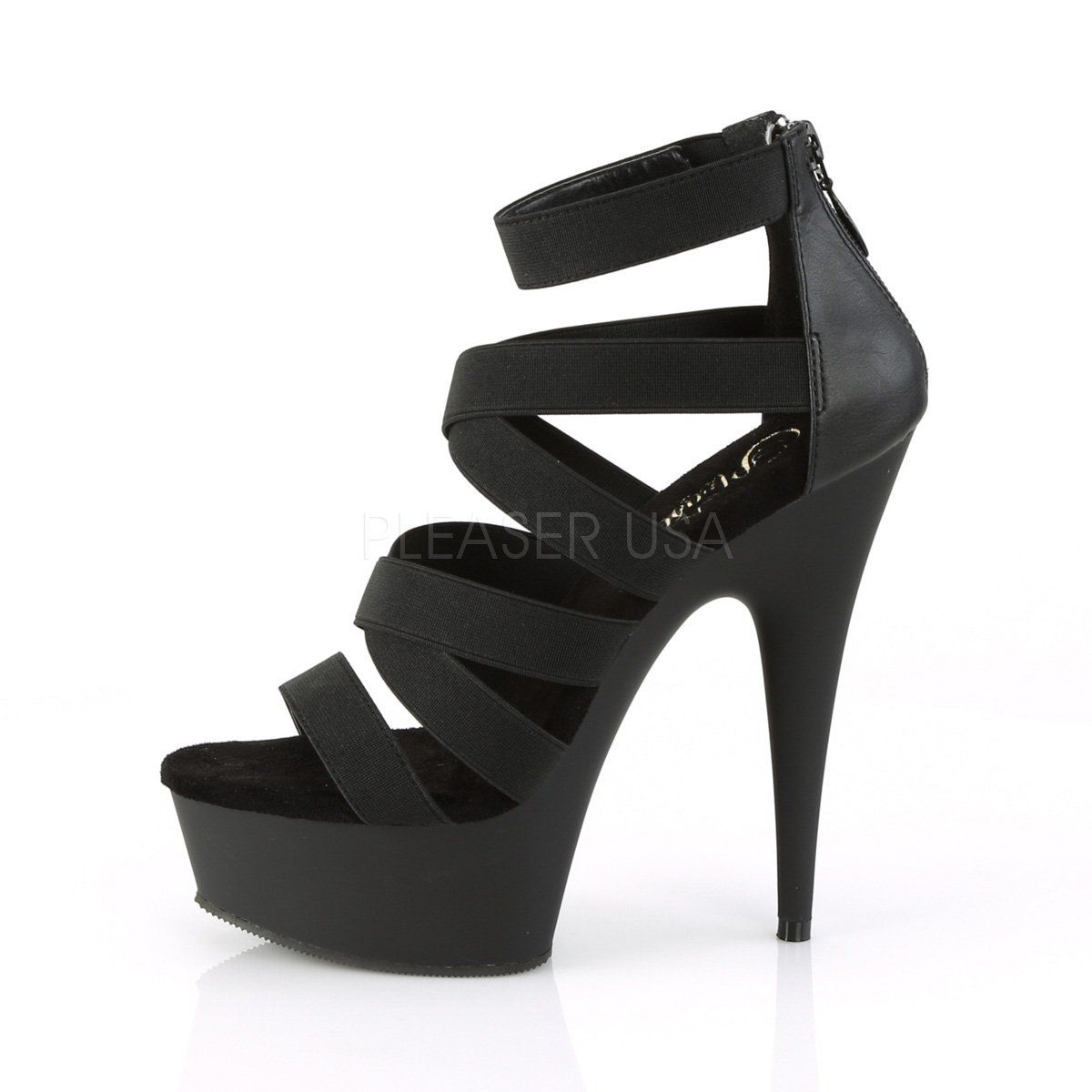 DELIGHT-659 Black Elastic Band-Faux Leather Platform Sandal Pleaser