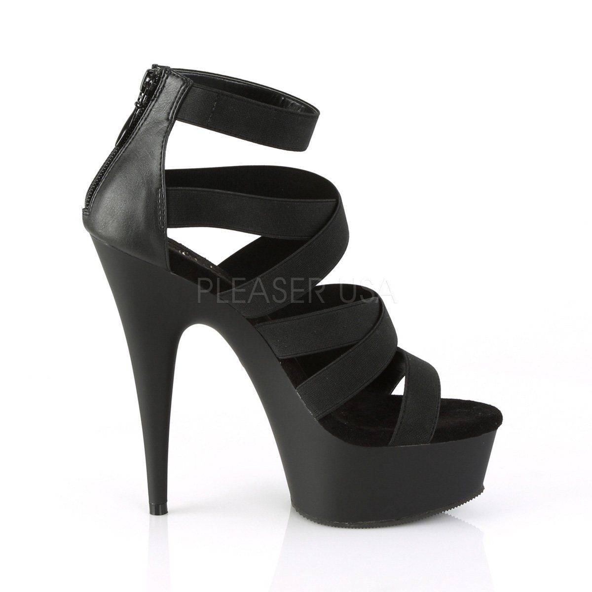 DELIGHT-659 Black Elastic Band-Faux Leather Platform Sandal Pleaser