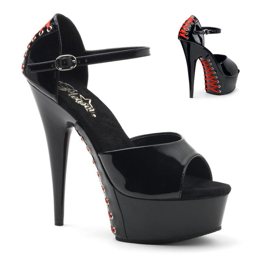 DELIGHT-660FH Black Patent (Red Lace) Platform Sandal Pleaser