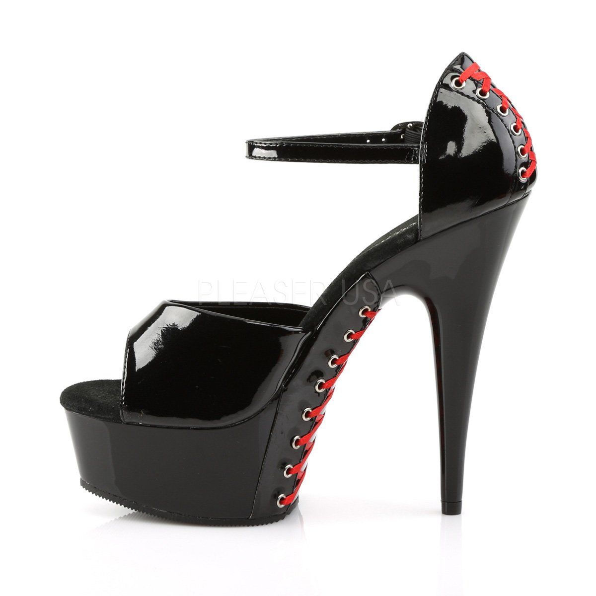 DELIGHT-660FH Black Patent (Red Lace) Platform Sandal Pleaser