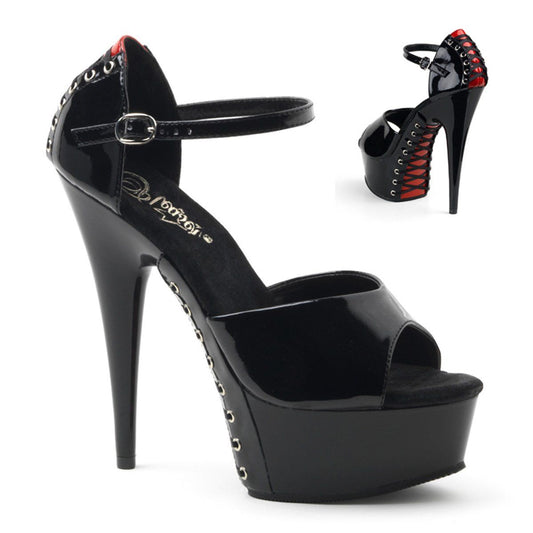 DELIGHT-660FH Black-Red Patent/Black Platform Sandal Pleaser