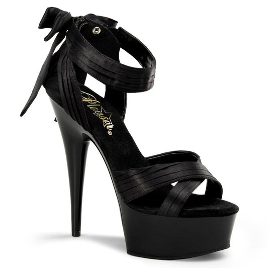 DELIGHT-668 Black Satin/Black Platform Sandal Pleaser