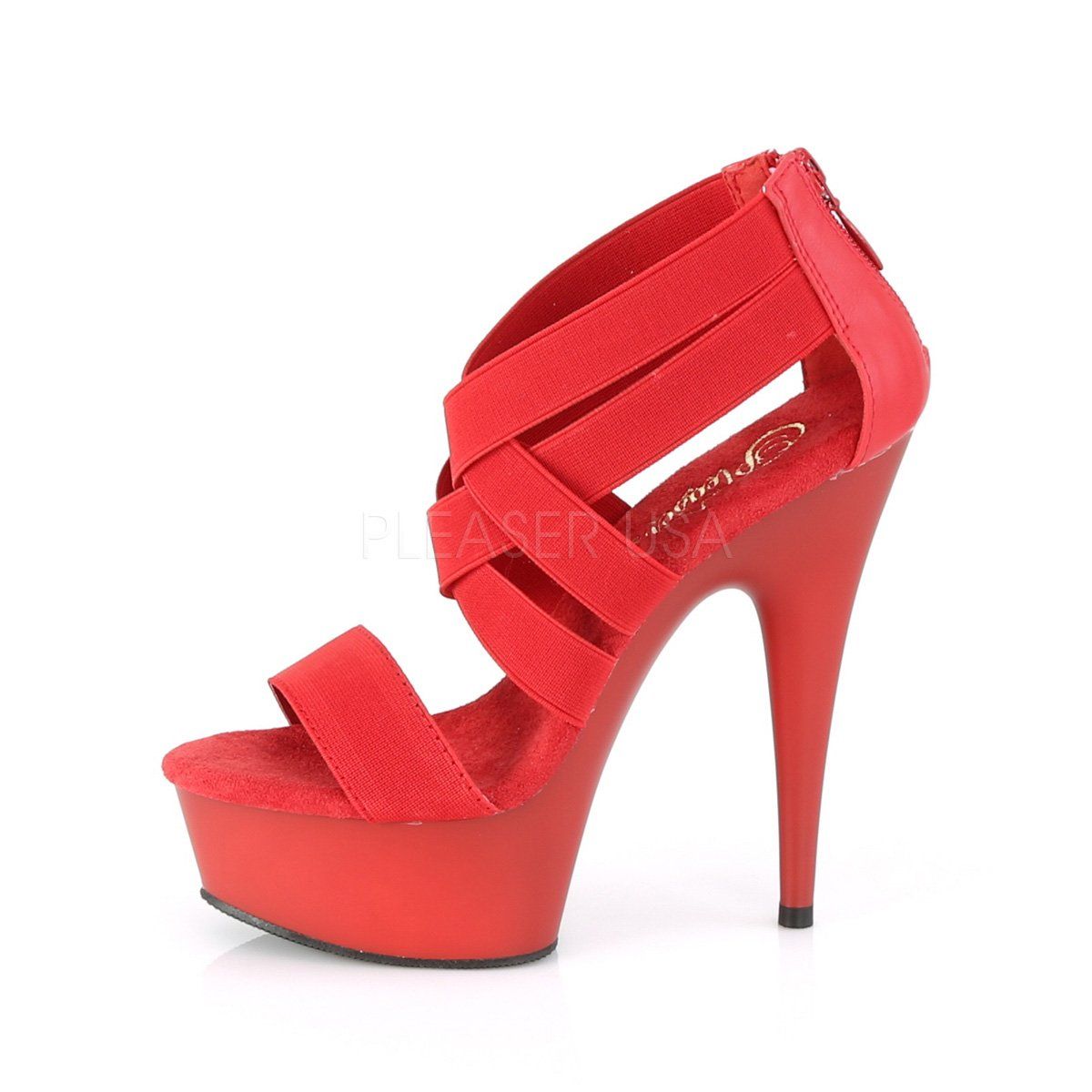 DELIGHT-669 Red Elastic Band-Faux Leather/Red Matte Platform Sandal Pleaser