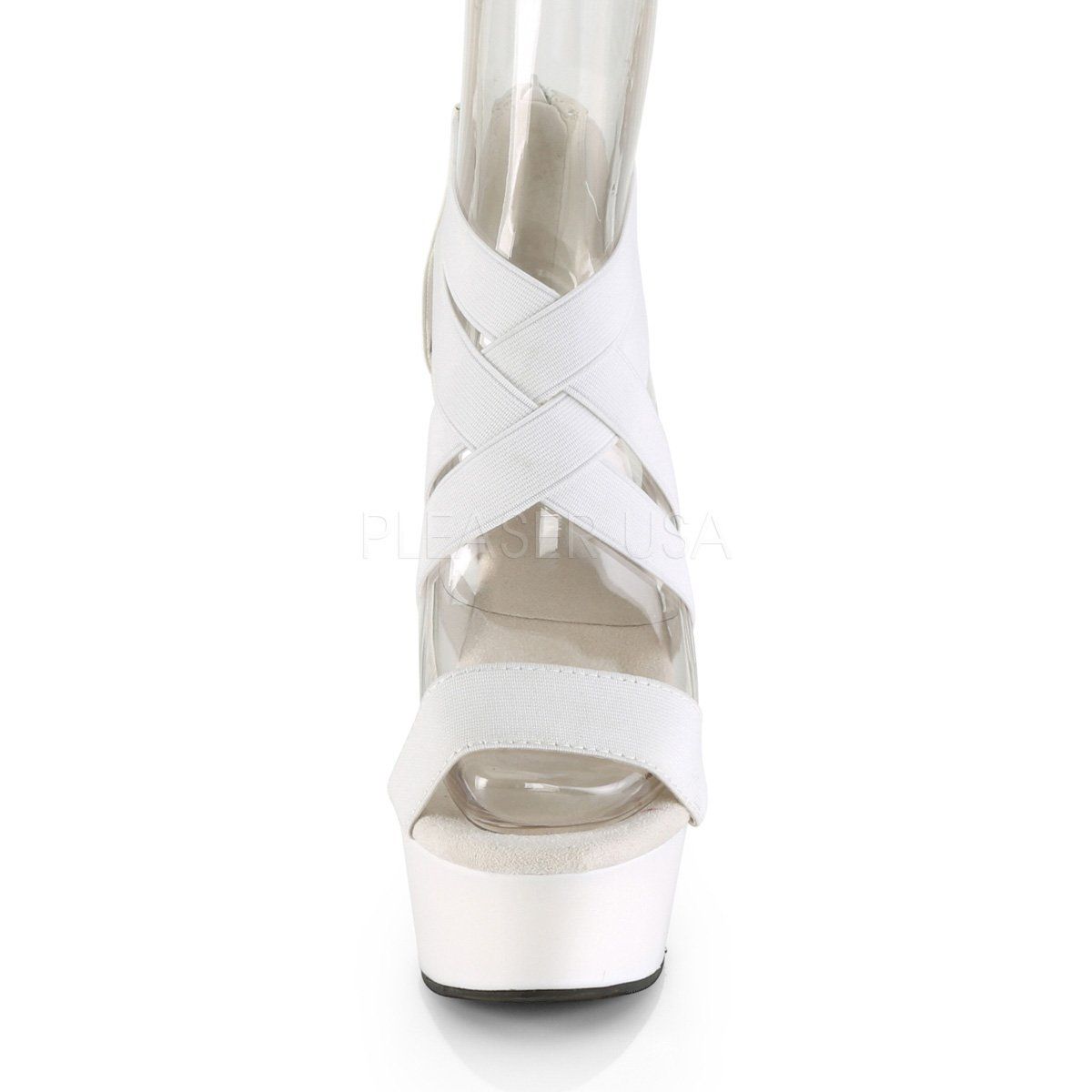 DELIGHT-669 White Elastic Band-Faux Leather/White Platform Sandal Pleaser