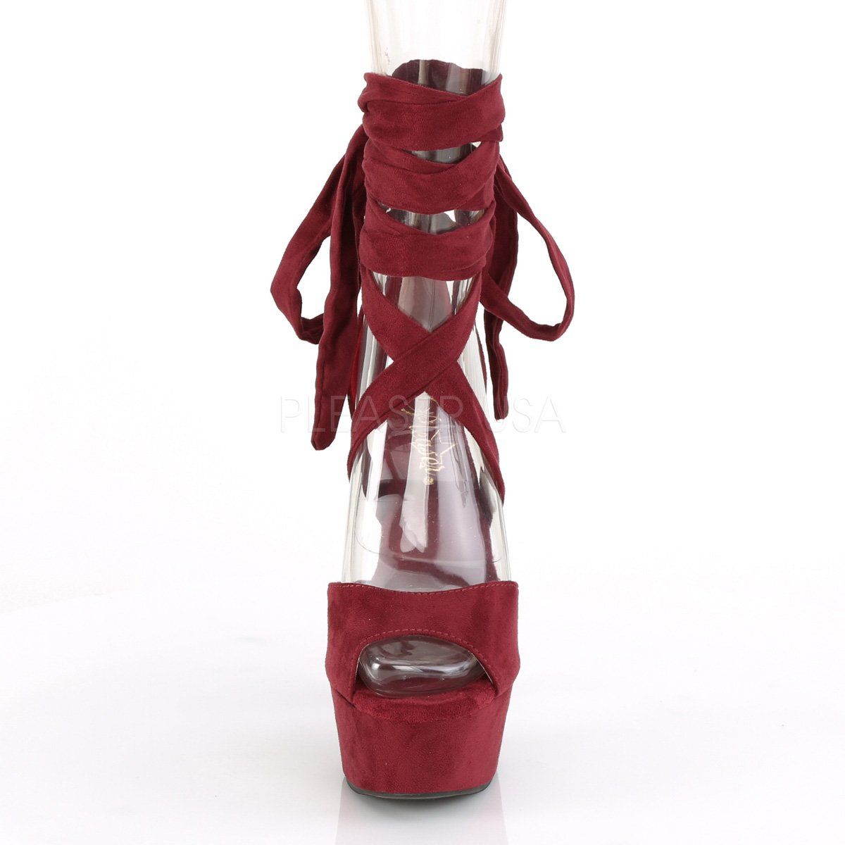 DELIGHT-679 Burgundy Faux Suede/Burgundy Matte Platform Sandal Pleaser
