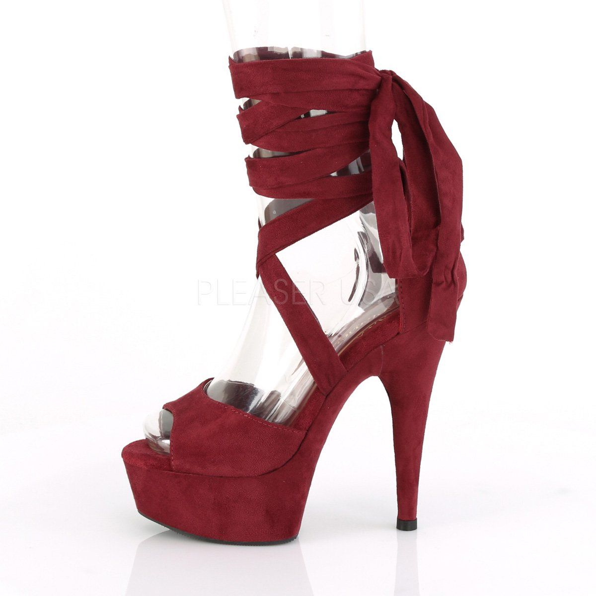 DELIGHT-679 Burgundy Faux Suede/Burgundy Matte Platform Sandal Pleaser