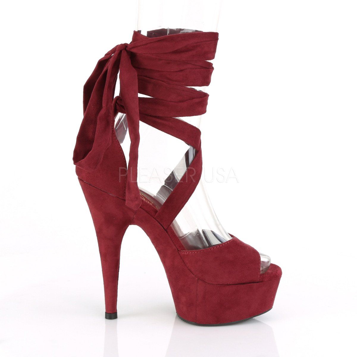 DELIGHT-679 Burgundy Faux Suede/Burgundy Matte Platform Sandal Pleaser