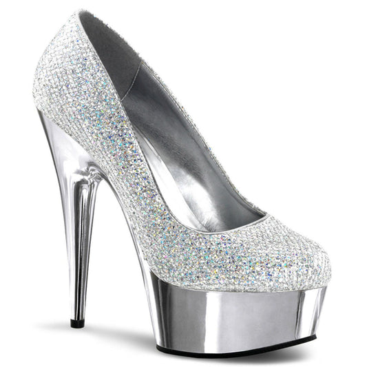 DELIGHT-685G Silver Multi Glitter/Silver Chrome Pump Pleaser