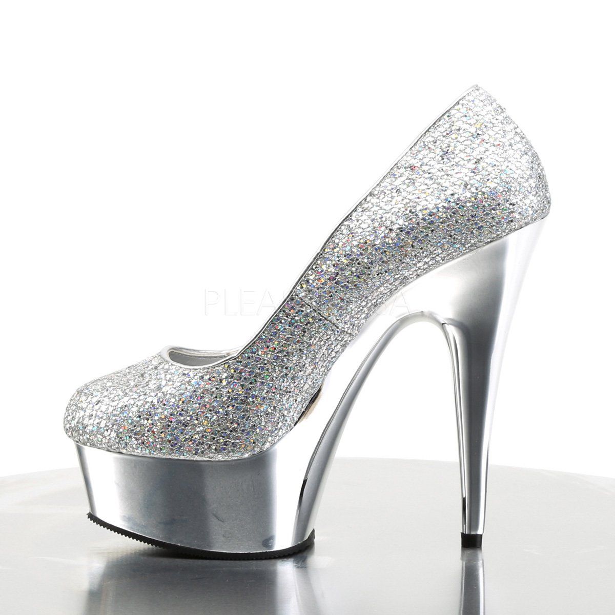 DELIGHT-685G Silver Multi Glitter/Silver Chrome Pump Pleaser