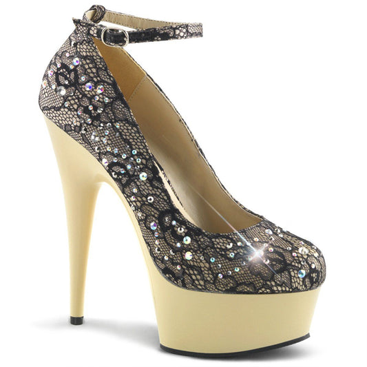 DELIGHT-686LC Champagne Satin-Lace/Cream Pump Pleaser