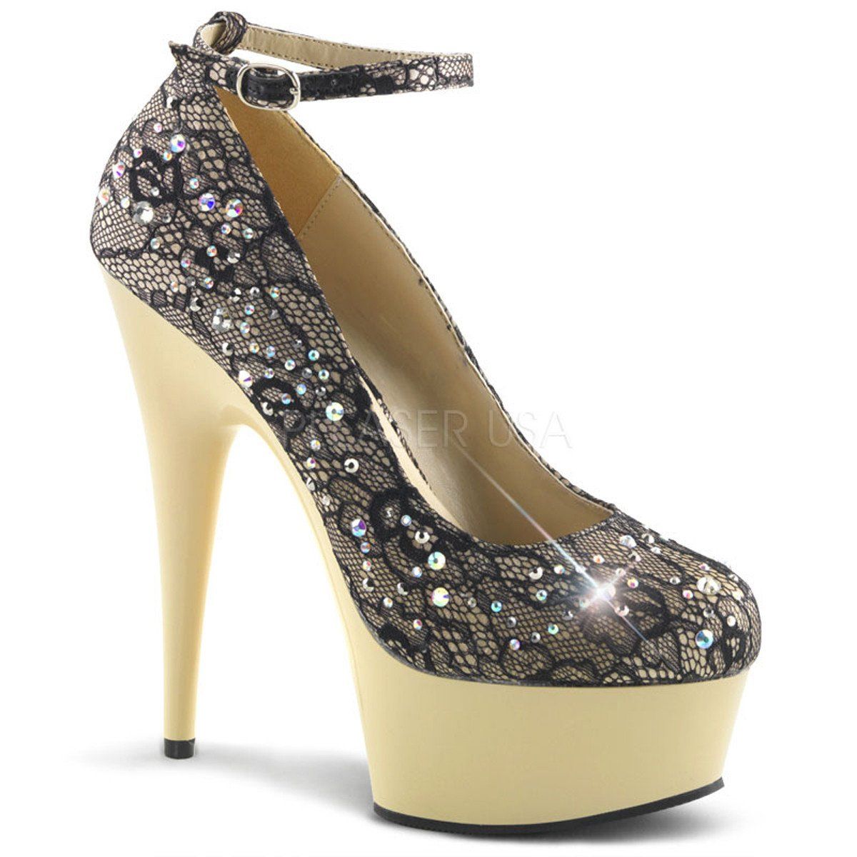 DELIGHT-686LC Champagne Satin-Lace/Cream Pump Pleaser