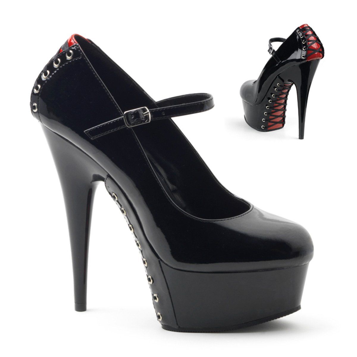 DELIGHT-687FH Black-Red Patent/Black Mary Janes Pleaser